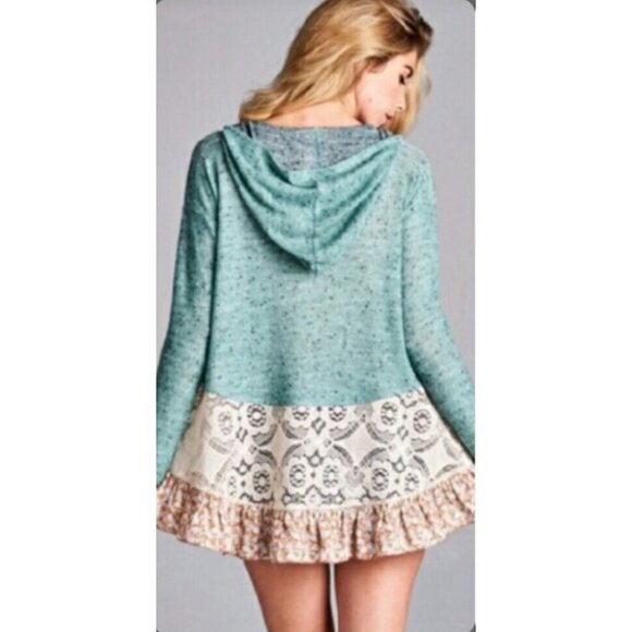 NWOT Boutique Hooded Ruffle Hem Mint Marled Knit Tunic Mini Dress - Picture 16 of 16